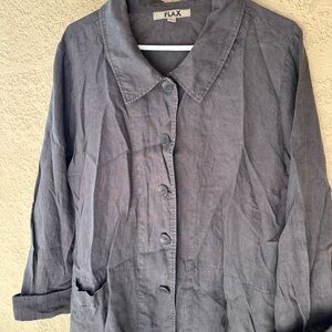 FLAX Linen Gray Button-Up Swing Top